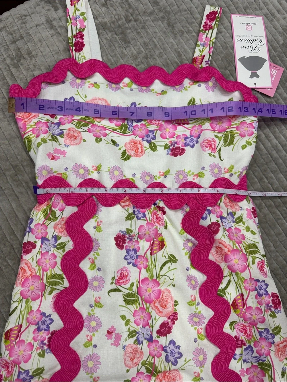 Rare Editions White Floral Maxi Dress with Pink Ric Rac Trim